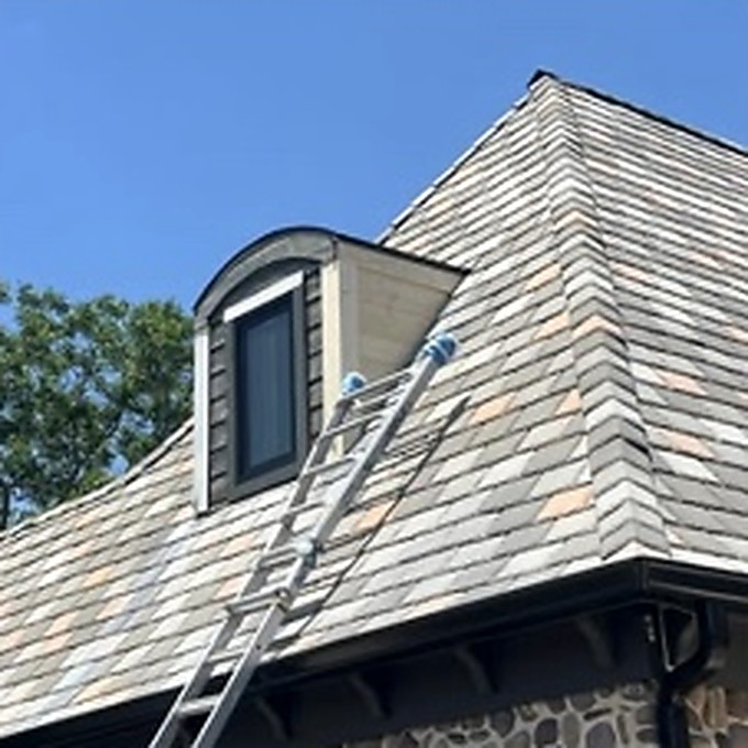 Dormer window and textured roof detail